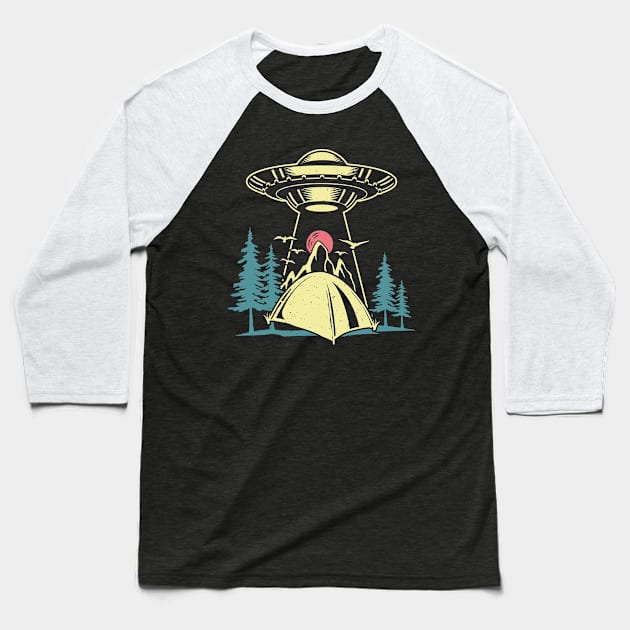 Alien Ufo Camping Baseball T-Shirt by Dylante